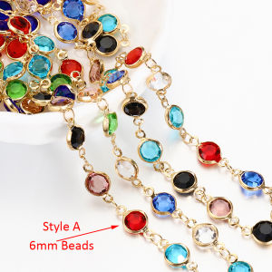 1 Meter 6mm Colorful Glass Beads Copper Chain for DIY Necklace Bracelet Costume Jewelry Making Accessories