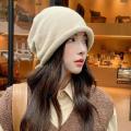 Lazy Style Knitted Ball Cap Womens Autumn Winter Fashion Big Head Scarf Wrapped round Top No Brim Hat Female Model. 