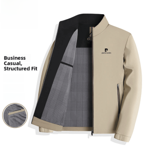 Pierre Cardin Spring Autumn New Mens Casual Jacket Coat Middle-Aged Business Casual Stand Collar Dad Loose Fit Multi Pocket