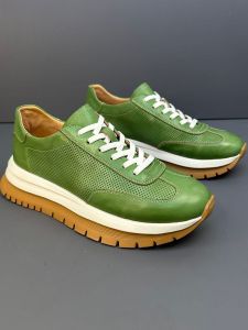 Mens Breathable Hollow out Casual Shoes Summer 2025 Vintage Leather Low Cut Thick Bottom Rubber Sole Comfortable Sneakers