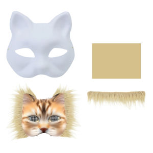 New·3Pcs DIY Handmade Graffiti Half Face Mask Therian Mask Kit Blank Mask Half Face Hand Drawn Animal Cat Fox Mask Party Gifts