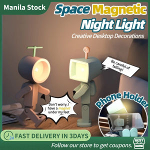Creative Astronaut Magnetic Night Light LED Mini Square Robot with Battery Book Lamp Desktop Bedside Ambient Light