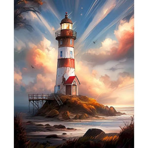 KAYOU | 40x50cm Painting By Numbers on Canvas Pictures By Numbers Seaside Lighthouse Number Painting for Adults Diy Gift Paint