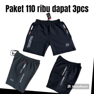Paket 110rb Dapat 3pcs Celana running pria olahraga gym jogging volly Misty Tebal hitam