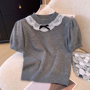 เสื้อเชิ้ตคอตตอนสั้นผ้าถักลายลูกไม้สไตล์ฝรั่งเศส ทรงตรง แขนสั้น ผ้าไนลอน ปกติ 25-29 ปี ฤดูร้อน 2025