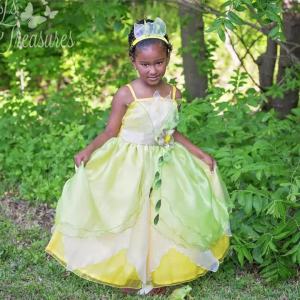 Tiana Cosplay Dress For Girls Summer Sling Sequin Ruffles Princess Disguise Outfits Kids Halloween Theme Party Elegant Gown
