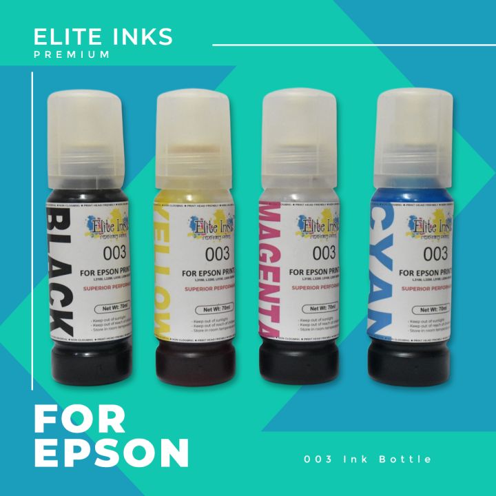 Elite Ink Epson 003 Bottle and Nozzle Black Cyan Magenta Yellow Premium