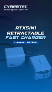 Retractable Fast Charger CYBERTEC RTX5IN1 Type C 5-in-1 PD USB 1m Retractable Cable - 45W Charge