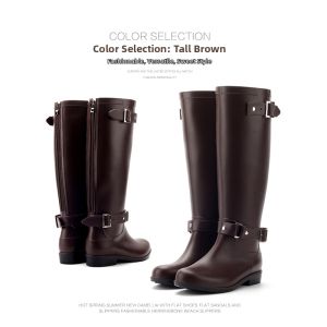 High Shaft Buckle Zip Rain Boots Water Resistant