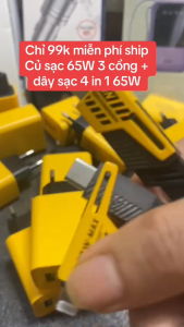 Bộ sạc nhanh 65W 3 Cổng + dây sạc bọc dù 4 in 1 65W sạc nhanh an toàn.