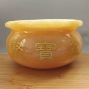 Natural Yellow Jade Wealth Attracting Home Decoration Living Room Centerpiece Traditional Chinese Style Business Opening Gift