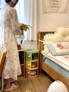 Oishi Cream-colored 3 Layers sofa side table Round Shape Cabinet Mini Bedside Table Shelf Minimalist Small Side Rack
