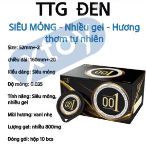 Bao Cao Su TTG 0.01mm Màu Đen Siêu Mỏng- Ôm sát Nhiều gel OLO - Hộp 10 bcs