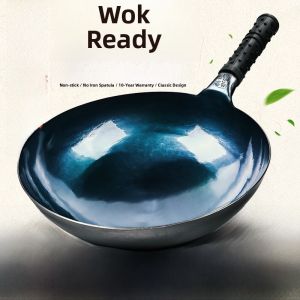 Traditional Handmade Shangqiu Pure Iron Wok Non-Stick Cooking Utensil Rust Resistant Smoke Free for Home Use Gas Stove