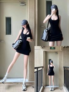 Váy Ngắn Không Tay Màu Đen Kiểu Pháp Cho Nữ Mùa Hè 2024 Váy Công Sở Bó Sát Cạp Cao Váy Ngắn Bó Sát Váy Ngắn Không Tay