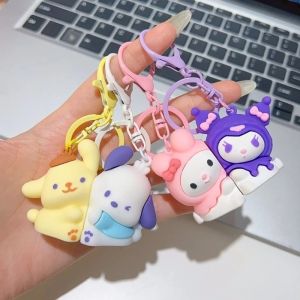 2Pcs/Set Sanrio Magnetic Keychain Cute Cartoon Melody Kuromi Cinnamoroll Doll Pendant Decoration Keyring Jewelry Girl&Child Gifts Toy
