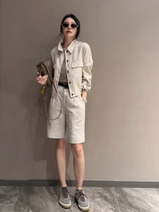 YUFUQING | Chic Korean Style Polo Neck Shirt Set Womens New Fashion High Waist Short Pants Two-Piece Set Summer Season Linen Material