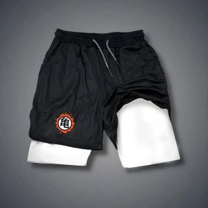 Bandai | Dragon Ball Mens Shorts Double Layer 2-in-1 Shorts Master Roshi Japan Anime Summer and Autumn Fake Two-piece Casual Y2K Pants
