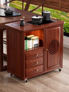 QIMUDAO | Home Mobile Solid Wood Tea Table with Kettle Integrated Wheelable Tea Trolley