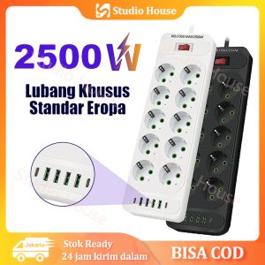 【COD】2500W Power Socket Power Stop Kontak Stop Kontak USB Kabel Socket Serbaguna Multiguna Panjang 10 Meter Dengan 10 Universal Plug and 4 USB Port and 2* Type-C Port Power Socket Elektrik