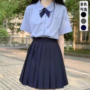 Japanese Style JK Pleated Skirt Basic Pure Color Long Skirt Grey Black for Students School Uniform Short Skirt Work Clothing