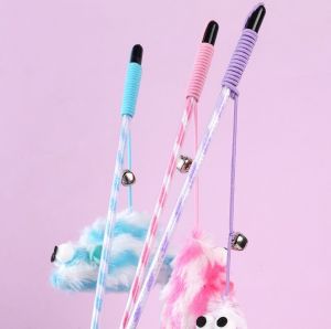 PS-388 ไม้ตกแมว ไม้ล่อแมว หนูตาโต หางยาวสุดคิวท์ มีเสียงกระดิ่ง ของเล่นแมว ของเล่นฝึกทักษะ ราคาถูก พร้อมส่ง