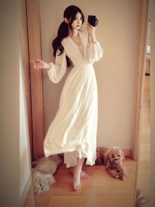 CHANGTONG | Gentle Style V-neck Fitted Maxi Dress