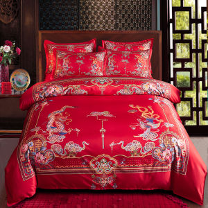 Wedding Four-Piece Cotton Quilt Cover Bed Sheets Happy Marriage Marriage Bed Pure Cotton Wedding Marriage Bed Wedding Big Red Joy Wedding Quilt