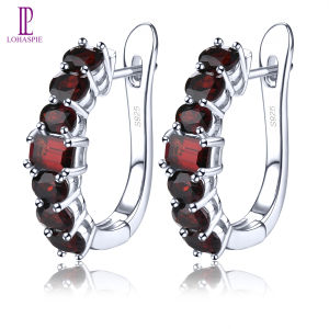 Lohaspie Jewelry Real 3.2 Carats Earring Silver 925 Original Natural Garnet Clip Earring Red Stone Earring Clip On Earrings Women Garnet Earring For Women 925 Silver Jewelry