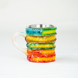 JOJOS L. PD. Resin Painted Book Cup Festive Gift Stacked Coffee Cup Small Ceramic Coffee Cup with Single Ear Handle for Adults