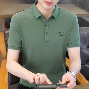 HENGYUANXIANG | Áo thun polo tay ngắn Ice Silk thời trang thường ngày cho nam mùa hè cổ polo cao thoáng khí thoải mái chất liệu cotton polyester