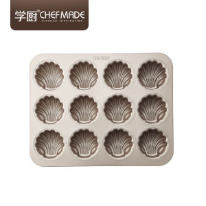 Chefmade 12-cavity Shell-shaped Heart Mold Baking Tray Oven Baking Pan Cake Mold Non-stick Carbon Steel Hand Washable