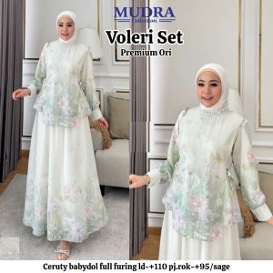 Voleri Set Premium Ori – Setelan Muslimah Ceruty Babydoll Full Furing + Rok Elegan (Lave Greenmint Dusty Sage)