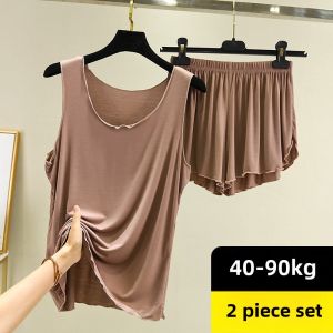 Modal Tank Top Shorts Set Women Summer Thin Inner Wear Small Strap Loose plus Size Casual Home Sleepwear Comfortable Breathable