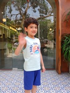 Bộ ba lỗ bé trai Bigfox Miss Meow size đại mặc nhà mùa hè phong cách Hàn Quốc in Suft-Sun-Sand cỡ 3-11 tuổi 30kg 40kg