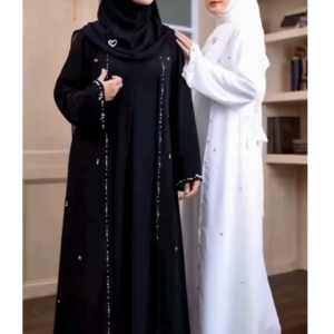 Mahreen Abaya Set Outer Ceruty Babydoll Sultan Model Mewah Aksen Payet Mutiara Gamis Abaya Warna Hitam Burgundy Mahogany Terbaru 2025 Lebaran Viral Baju Kondangan Gaun Pesta Simple Elegan Busui Wanita Dewasa