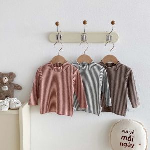 Áo Thun Bé Trai Bé Gái Kẻ Sọc Tay Dài Cổ Lọ Chất Liệu Cotton Pha Mặc Hàng Ngày Thu Đông
