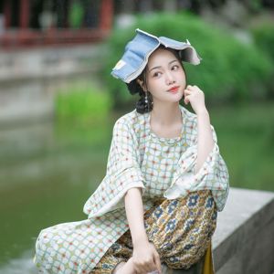 Tinglan Song Original Han Dynasty [Changan Le] Recovery Tang Large round Neck Short Cheongsam Bloomers Suspenders