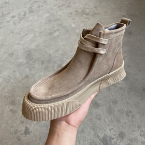 รองเท้าบูท Martin หนังแท้สไตล์อังกฤษ ทรงสั้น ทรงสูง สำหรับผู้ชาย รองเท้าบูทฤดูหนาวแบบหนา รองเท้าบูทสีเหลือง รองเท้าบูทแบบสวมหัวกลม