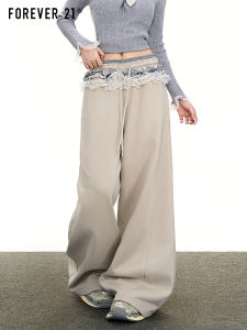 Forever 21 Unique Splicing Lace Design Wide Leg Casual Pants Women 2025 New Loose Straight Leg Sweatpants Casual Style Simple Element