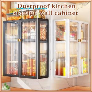 Hanging Kitchen Organizer  Wall Cabinet Condiment Jar Holder With Door Spice Rack Rak Dapur Gantung