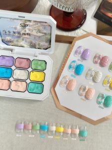 9 สี Macaron ยิปซั่มภาพวาดเล็บ Patting กาว Smudge กระป๋องความอิ่มตัวสูงยอดนิยม Semi-Solid เล็บกาวเล็บ