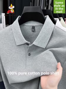 100% Pure Cotton Short Sleeve Polo Shirt Mens Summer Fashion Upper Apparel Turn-down Collar Mid-aged Business Half Sleeve T-shirt