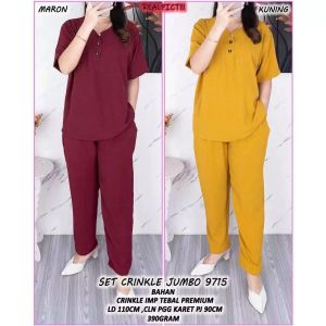 Setelan Crinkle Airflow Celana Panjang Lengan Pendek Terbaru