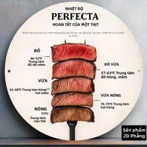 CIFbuy | Bảng Hướng Dẫn Nhiệt Độ Thịt Bằng Nhôm Hình Tròn Phẳng 2D Tranh Treo Tường Bằng Kim Loại Trang Trí Nhà Bếp Tiệc Nướng Ngoài Trời