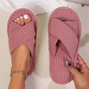 Women‘s Cross Band Slippers Spring Autumn Woman Outdoor Indoor Slides Open Toe Slipper EVA Light Living Room Strap Flip Flops