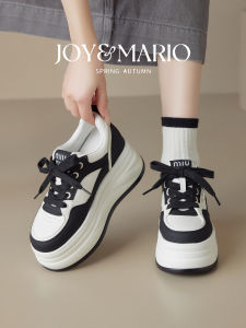J&M Joyful Mary Thick Heel Boosting Genuine Leather White Sneakers Womens 2025 Autumn Winter New Platform Sports Board Shoes