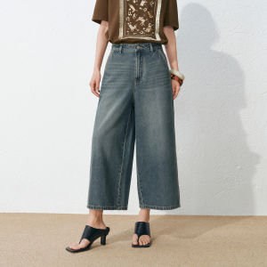 PEACEBIRD | Loose Fitting Retro Washed Wide Leg Cropped Jeans