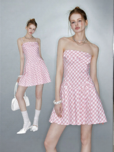 Unifree | Pink Checkered Halter A-Line Dress