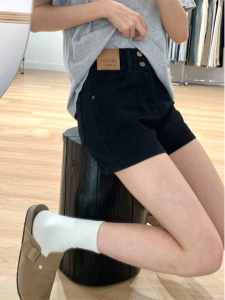 กางเกงขาสั้นยีนส์เอวสูงทรงเอขาบานสำหรับผู้หญิง กางเกงขาสั้นทรงเอเอวสูงทรงเข้ารูป ทรงเข้ารูป กางเกงขาสั้นทรงเข้ารูป